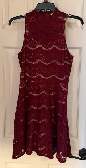 love, Fire Burgundy Lace Mini Dress thumbnail 1
