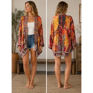 Love Kyla Boho Kimono Cardigan Womens One Size Embroidered Patchwork Viscose thumbnail 2