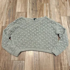 Anthropologie Moon & Madison Sage Green Crocheted Cropped Sweater thumbnail 2