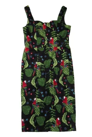 NWT Collectif Anita parrot Paradise in Black Cotton Pencil Dress L / US 10 thumbnail 6