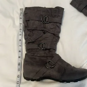 Shiekh sz9 grey comfy faux suede “Savannah” side zip strappy boots EUC No box thumbnail 9