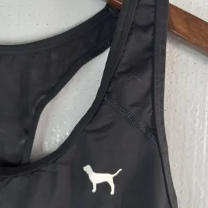 VS PINK L Athletic Racerback Bra In Black W White Dog thumbnail 6