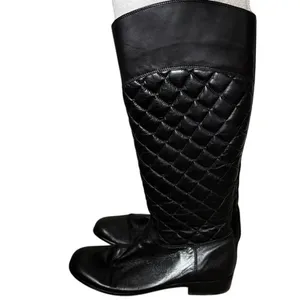 Corso Como Santona Quilted Riding Boots Sz 8 Black Leather‎ Zip Up Knee High thumbnail 2