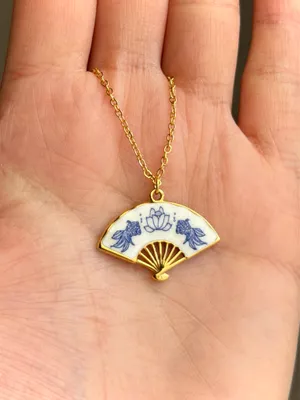 Handmade beautiful fan unique retro statement necklace🌀🐟 thumbnail 2