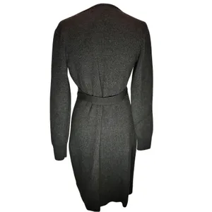 Abercrombie & Fitch Ribbed Knit Wrap Belted Midi Sweater Dress char Grey Large thumbnail 3