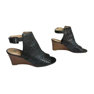 Johnston & Murphy‎ Braley Perf Wedge Black Peep Toe Cage Sandals 7M Preppy thumbnail 3