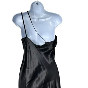 Anthropologie Bl-nk dress Women’s Black satin One-Shoulder Slip Dress Size 6 thumbnail 6