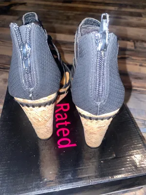 Not Rated Black Strappy Cork-Platform Wedge Sandals thumbnail 4