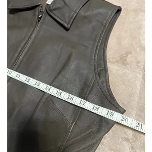 A.M.I Genuine Leather Vest Size Large Brown Nylon Lined Full Zip 90s Collared thumbnail 5