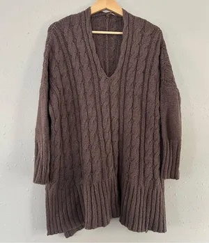 Free People Mushroom Oversized Sweater Brown Tan Casual Comfy Winter Neutral thumbnail 2