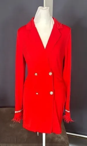 Women’s Red Double-Breasted Long Sleeve Jacket Dress **Size M Runs SMALL NWOT thumbnail 1