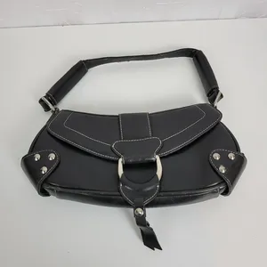 Vintage Aldo Womens Shoulder Bag 11" x 5" Black Leather Y2K Studded Snap Closure thumbnail 1