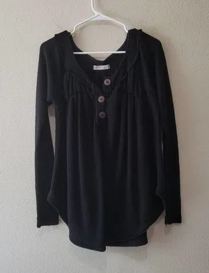 We The Free Must Have Henley 3-Button Placket Waffle Knit Long Sleeve Tee Small thumbnail 1
