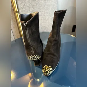 Jasmin Collections black suede boots with gold accents thumbnail 2