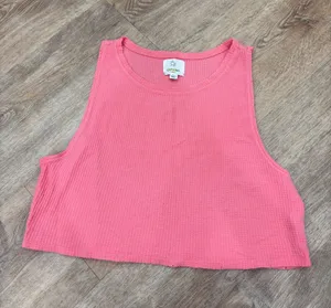 Aerie Pink Waffle Knit Top tank thumbnail 1