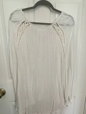 Free People Ivory V-Neck Button Front Lace Peasant Blouse thumbnail 5