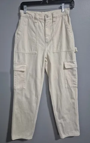 PacSun y2k summer beige Womens Highrise Carpenter cargo white utility Pants 25 thumbnail 1