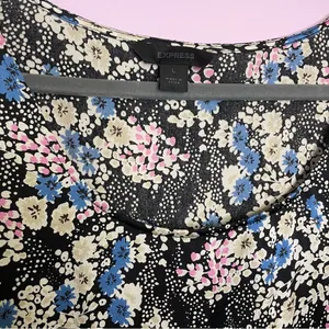 Vintage Express Slip Dress Long Sleeves Black Blue Ditsy Floral Y2K Large thumbnail 3