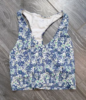 aerie Floral Print Racerback lined Crop Top Sports bra floral print EUC thumbnail 1