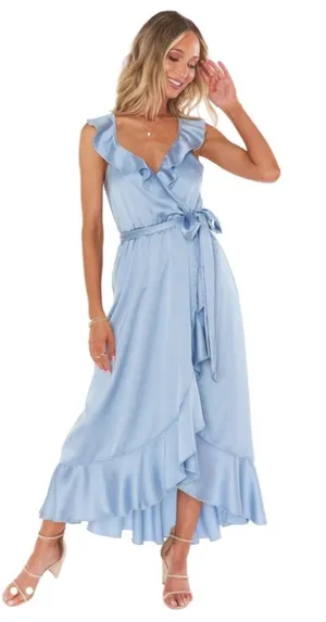 Show Me Your MuMu Light Blue Ruffle Wrap Dress thumbnail 1