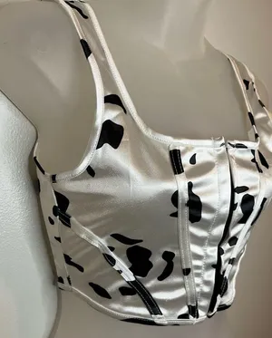 Women’s Cow Print Corset Style Crop Tank Size Small thumbnail 1
