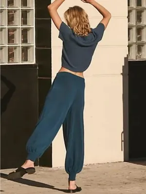 Free People Beach Nolan Sweater Co-ord Teal Harem-Style Knit Joggers‎ size small thumbnail 2
