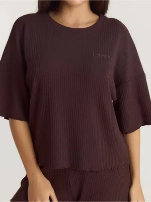 Lounge Women's Chocolate Brown Waffle Short Pajama Set thumbnail 3