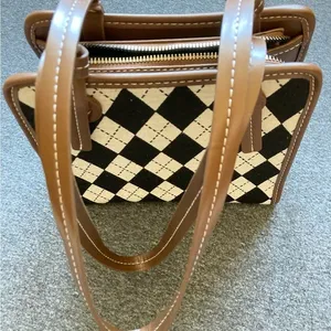classic Argyle Shoulder Bag Brown PU Leather shoulder bag – Preppy‎ Retro Style thumbnail 7