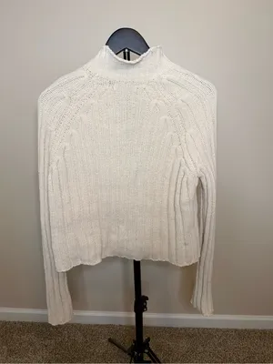 American Eagle‎ Knit Cream Ribbed Mockneck Sweater-S thumbnail 3