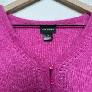 Club Monaco Women Alpaca Cardigan Sweater Small Hot Pink‎ Preppy V-Neck Fuzzy thumbnail 3