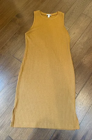 Nine West Ribbed Sleeveless Midi Dress - Mustard Gold Size Large - C73-032 thumbnail 1