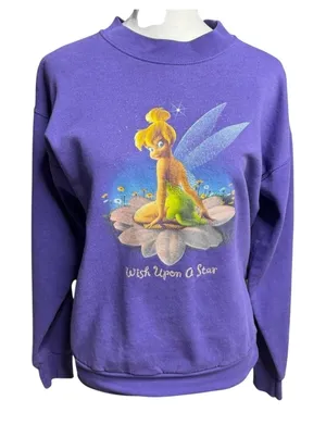 Disney Store Tinkerbell Purple Sweatshirt Vintage 90s Sparkle Small thumbnail 1