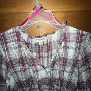 Knox Rose Maroon Plaid Long Sleeve Sheath Dress Pockets Flowy Country Boho XS thumbnail 2
