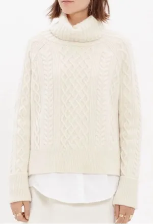 Madewell Cable Knit Cream Turtleneck Sweater thumbnail 1