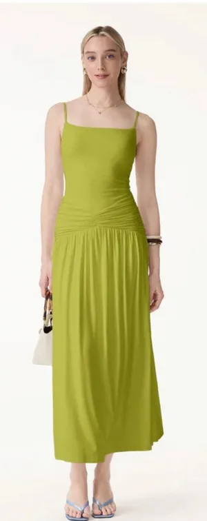 OGL Green Spaghetti Strap Midi Dress Size S Built-In Bra Casual NWT thumbnail 1