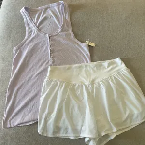 Aerie Tank and Shorts Set Women XL Lavender White Ribbed Henley NWT 4975-100 thumbnail 1