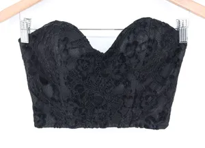Black Floral Lace Corset Crop Top Sweetheart Zip Back Strapless XS thumbnail 1