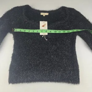 C&V Chelsea Violet NWT Black Sparkle Fuzzy Knit Long Sleeve Cropped Sweater S‎ thumbnail 8