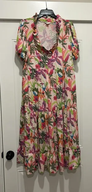 Crown & Ivy Multicolor Floral Tropical Dress Coastal Cruise Beach Modest Large thumbnail 1