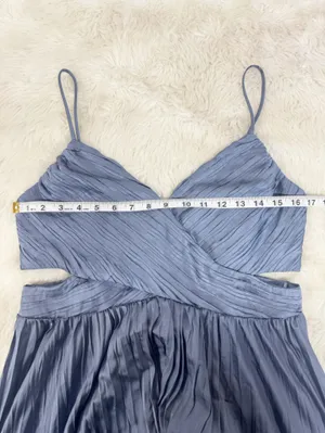 ASTR Capitola Pleated Blue Satin Midi Dress Large Wedding Guest Romantic Party thumbnail 14