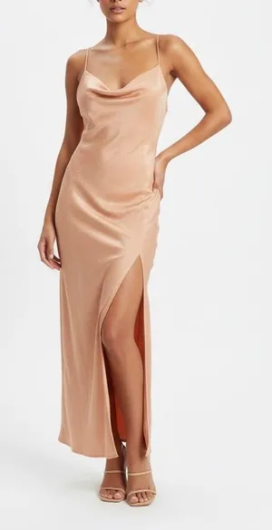 ASSENZA Satin Slip Dress Peach Cowl Neck Spaghetti Strap Tie Back‎ Maxi thumbnail 1