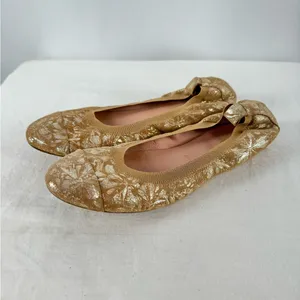 Unknown Suede‎ Metallic Floral Ballet Flat in Brown Silver Size 7 or 37 thumbnail 3