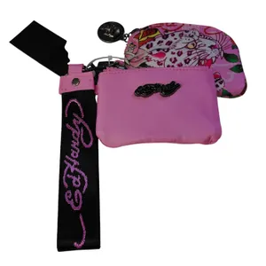Ed Hardy Pink Leopard Double Coin Pouch Wristlet Keychain Set Y2K Tattoo NWT thumbnail 1