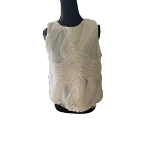 Textured Art Top | Cream Sleeveless Fringe Top | Boho Minimalist | S/M thumbnail 3
