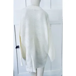 Vintage 80s Spunky Textured Knit Sweater Cream Made in USA Oversized One Size thumbnail 4