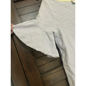 Anthropologie Postage Stamp Ruffle Sleeve Light Blue Curved Hem Cotton Top Small thumbnail 3