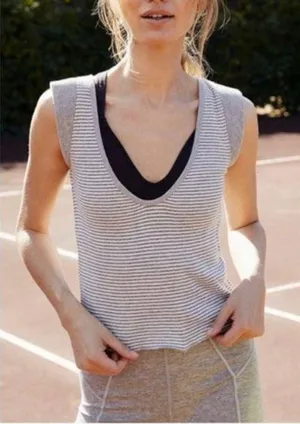 Free People 🆕 Gray Stripes Perfect Day Tank XS 🆕 thumbnail 1