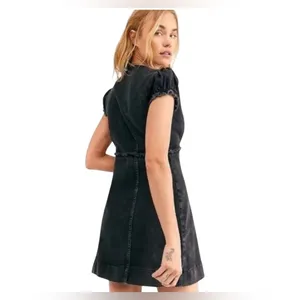NWT Free People Something Sweet Mini black denim dress 4 thumbnail 3