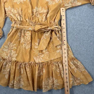 Flying Tomato Size Small Yellow Floral Elastic Waist Ruffle Tie Belt Mini Dress thumbnail 6