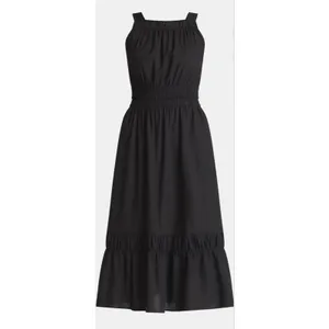 Time and Tru Black Smocked Midi Dress Sleeveless Tiered A Line Pocket Size L thumbnail 3